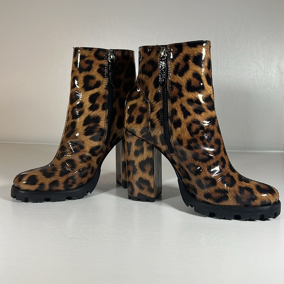 Schutz Nandy Patent Leopard Lug SolePlatform Booties Size 10B - Picture 2 of 7